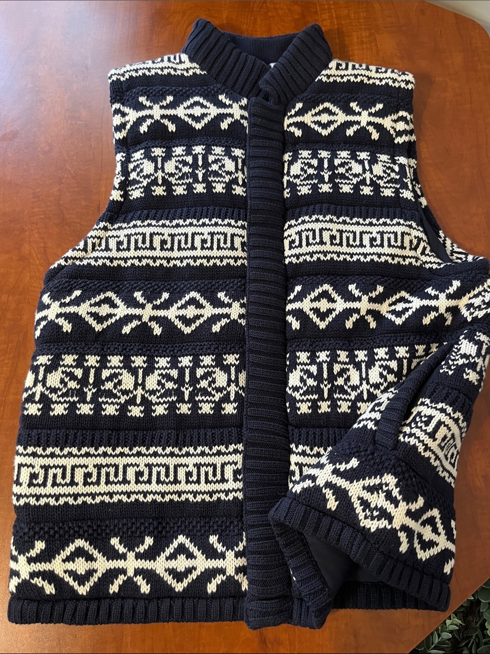 Claiborne Chunky Knit Sweater Navy & White Fair Isle Knit Vest Heavy men’s XL